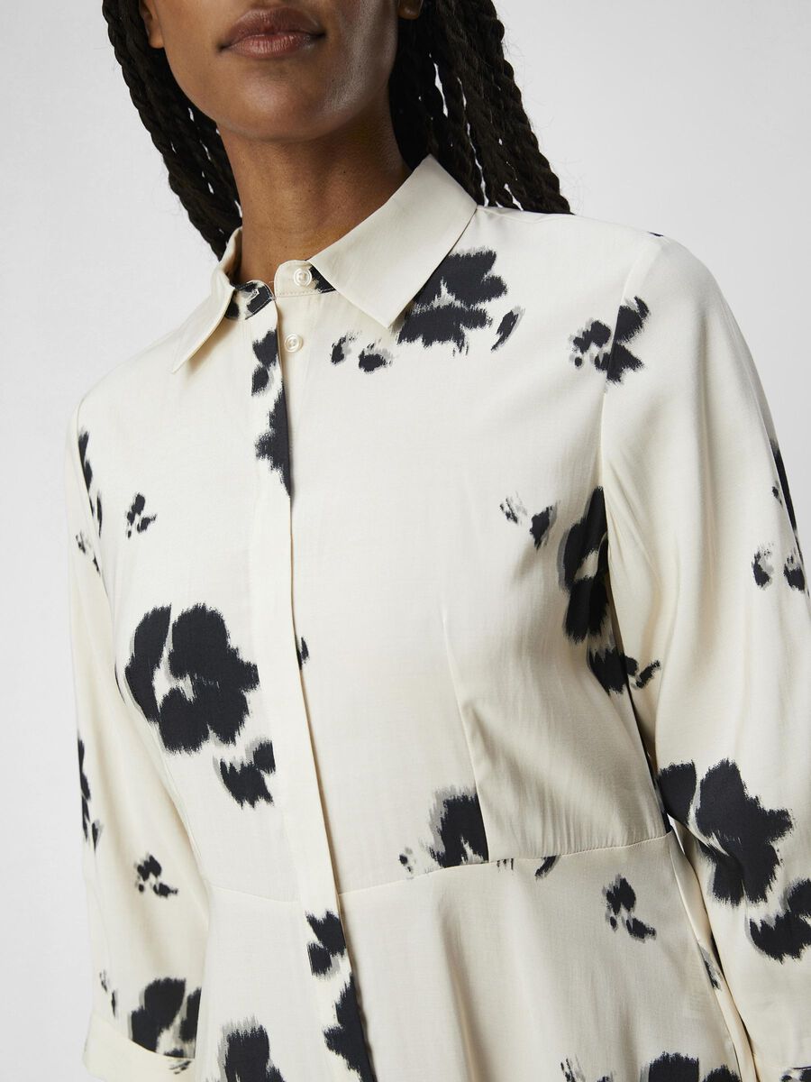 Black and Cream Floral Shirt Dress