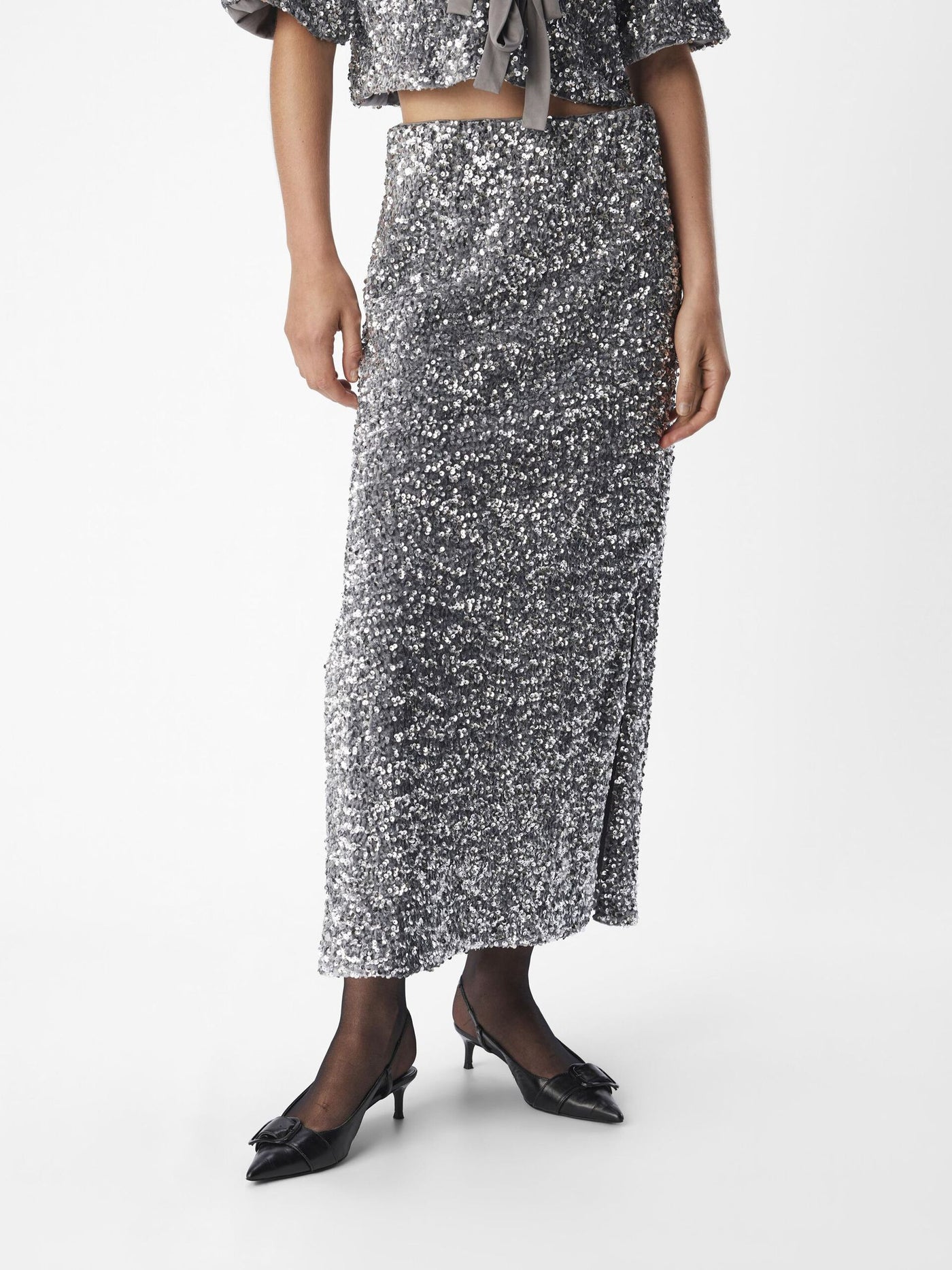 ObjKinne HW Long Skirt Silver