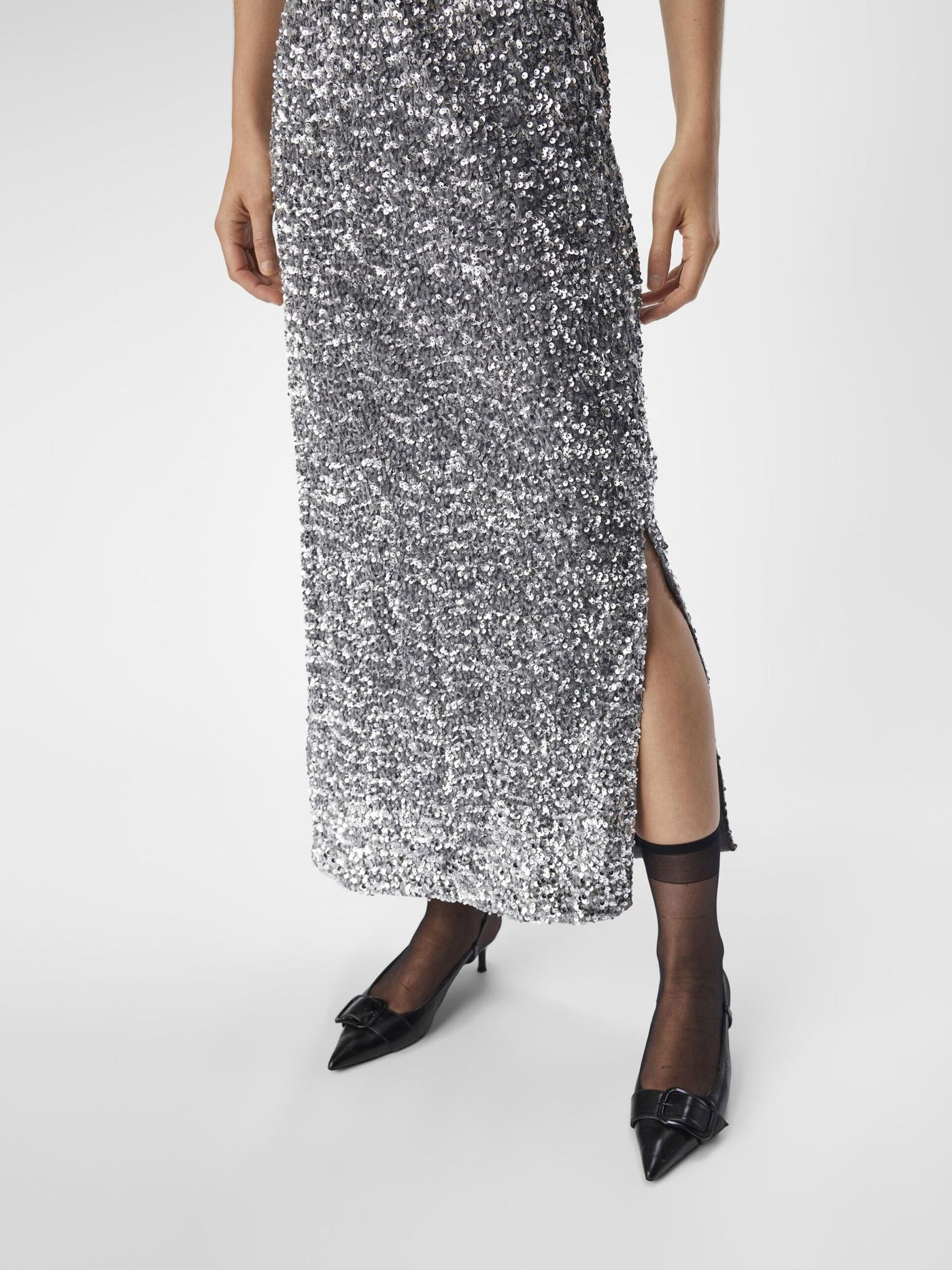 ObjKinne HW Long Skirt Silver