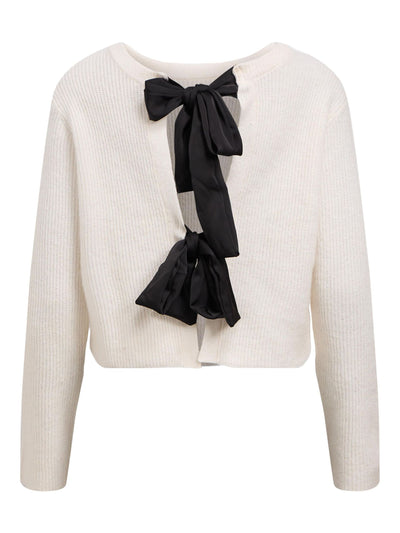 ObjParvi Sateen Bow Cardigan White Sand