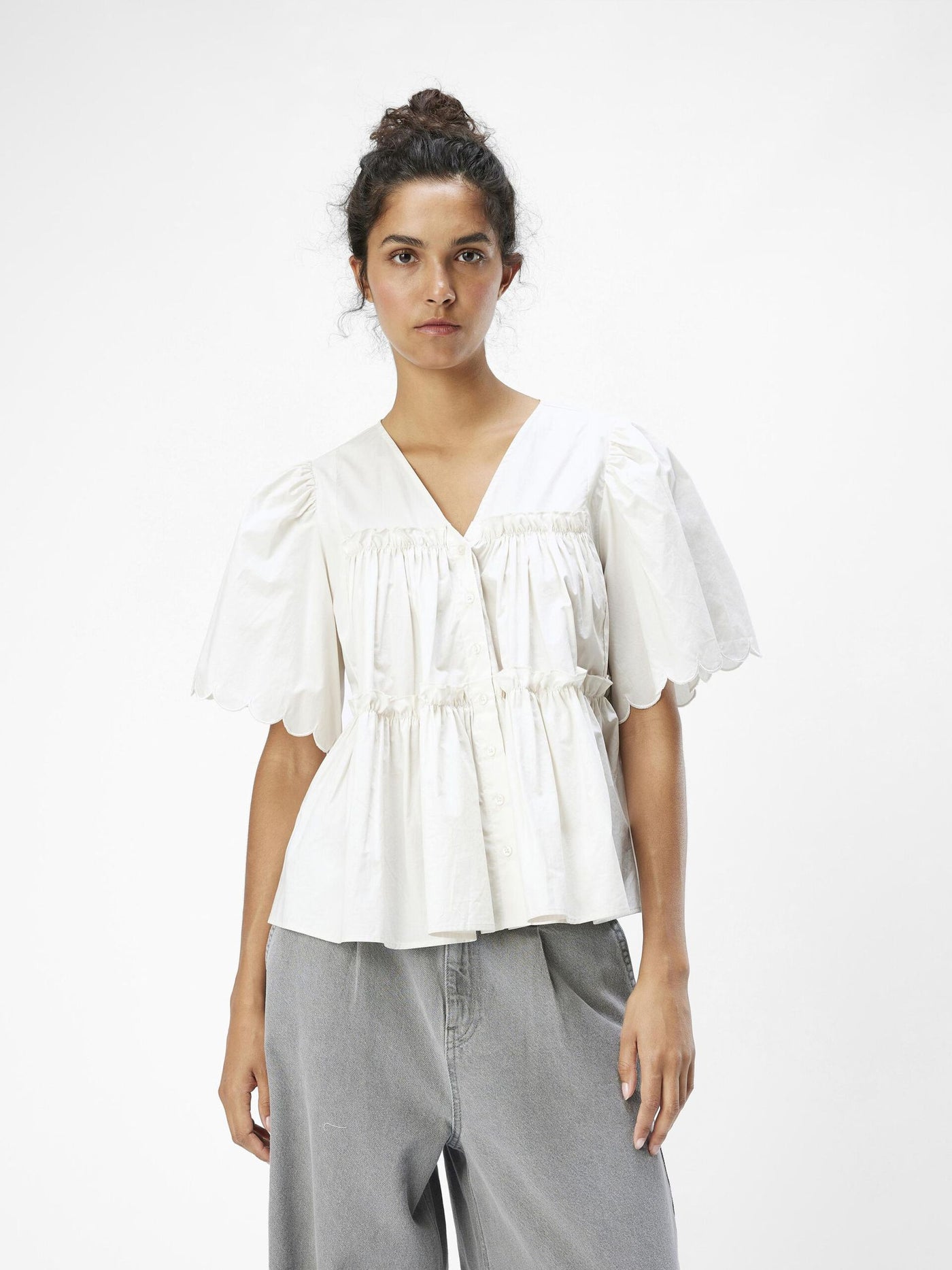 ObjHope V-Neck Top White Sand