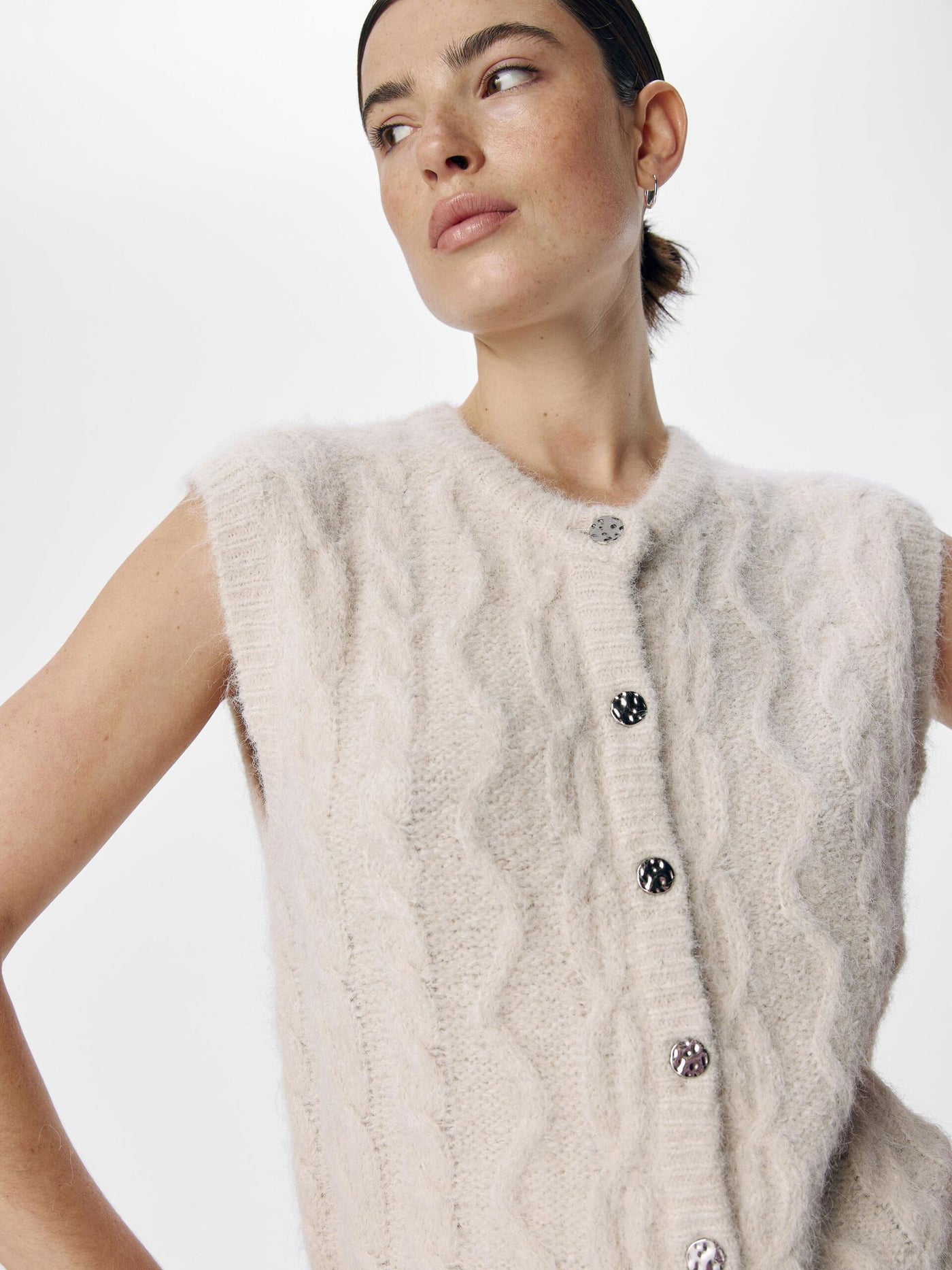 ObjDallas Knit Vest White Sand