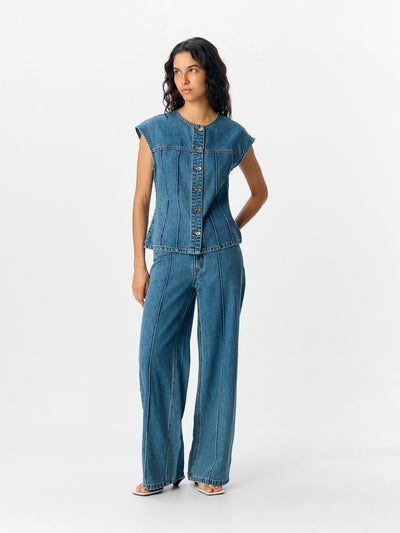 ObjDivona Denim Waistcoat Medium Blue