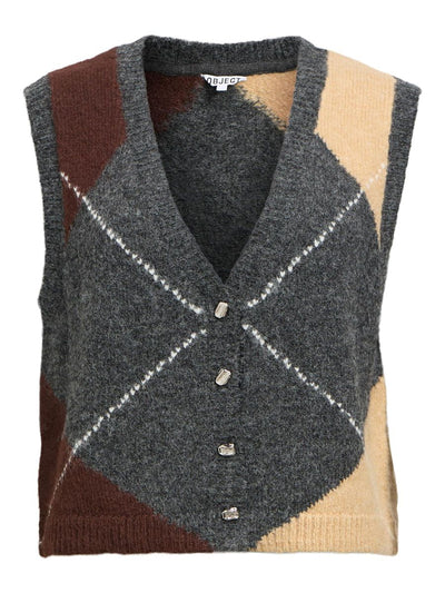ObjZena Knit Vest Dark Grey/Tannin