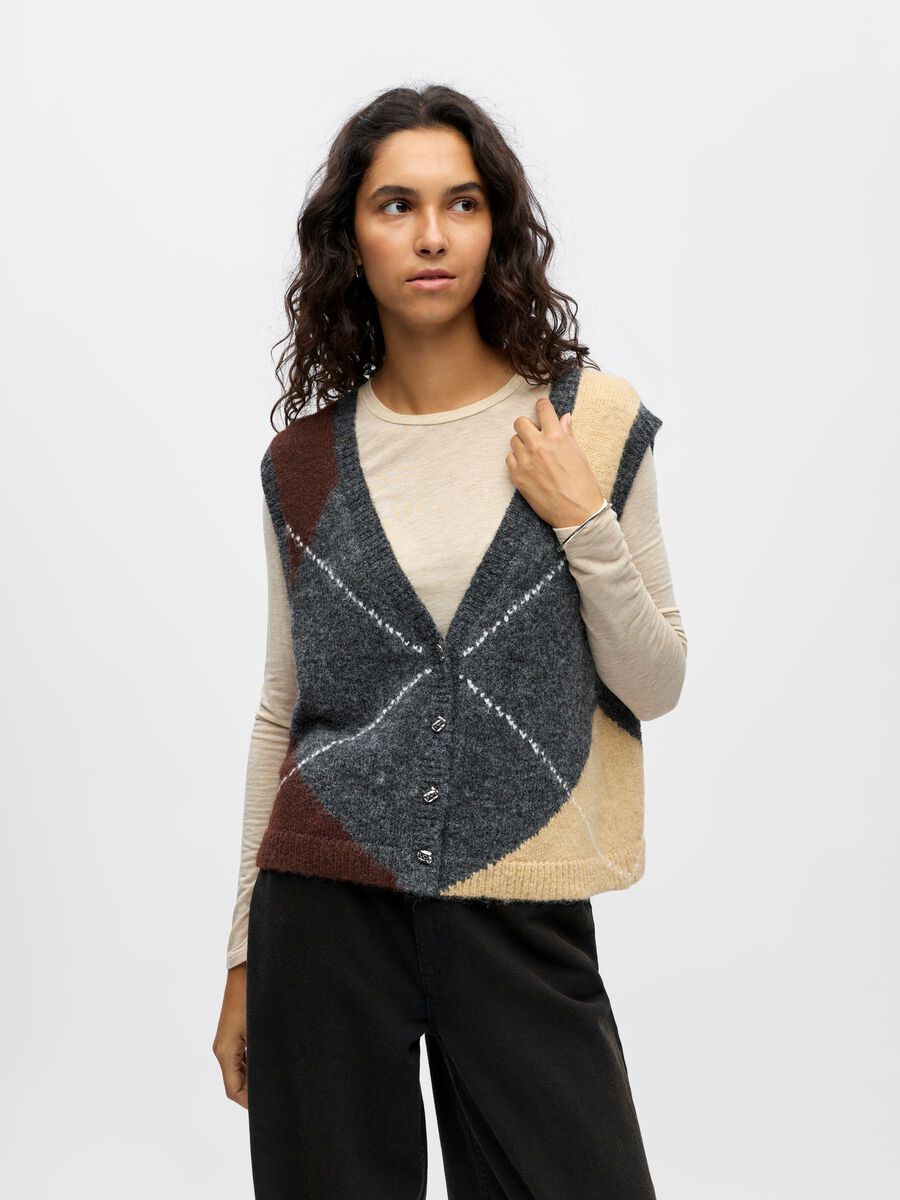 ObjZena Knit Vest Dark Grey/Tannin