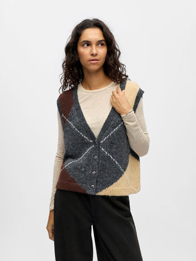 ObjZena Knit Vest Dark Grey/Tannin