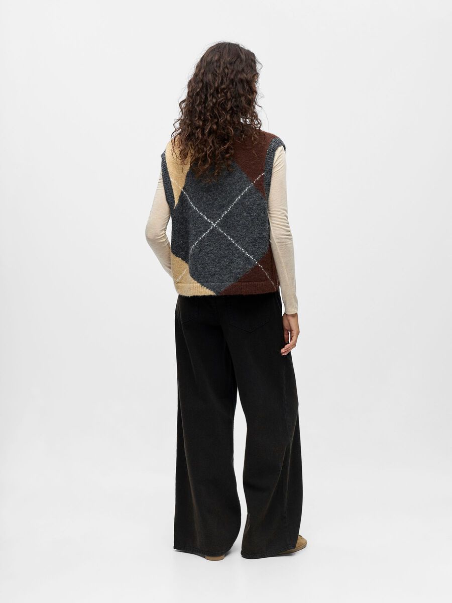 ObjZena Knit Vest Dark Grey/Tannin