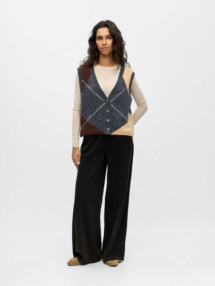 ObjZena Knit Vest Dark Grey/Tannin