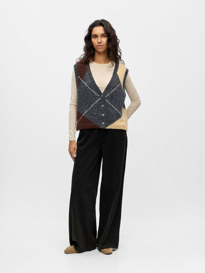 ObjZena Knit Vest Dark Grey/Tannin