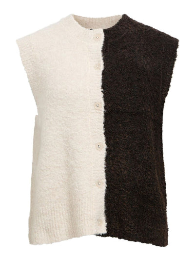 ObjKimia Knit Vest White/Seal Brown