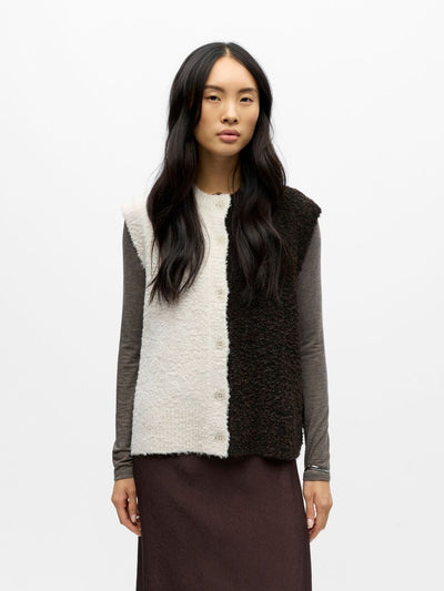 ObjKimia Knit Vest White/Seal Brown