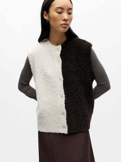 ObjKimia Knit Vest White/Seal Brown