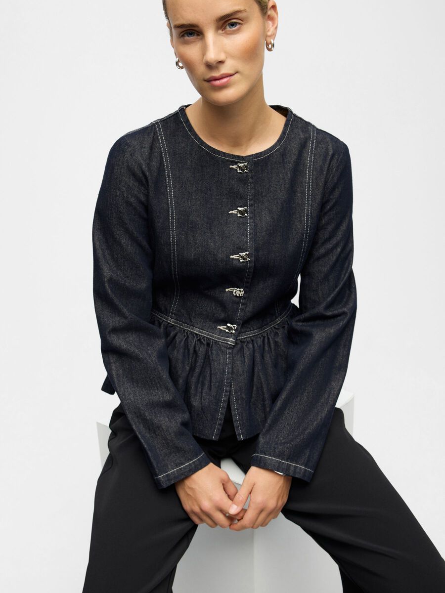 ObjAnita Denim Blazer Top Dark Blue