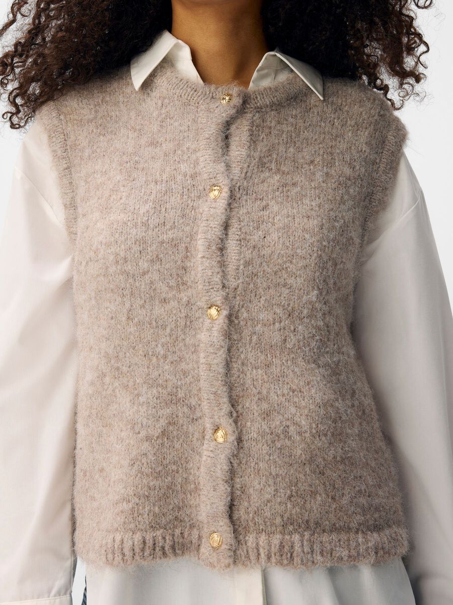 ObjSaggia Button Knit Vest Humus