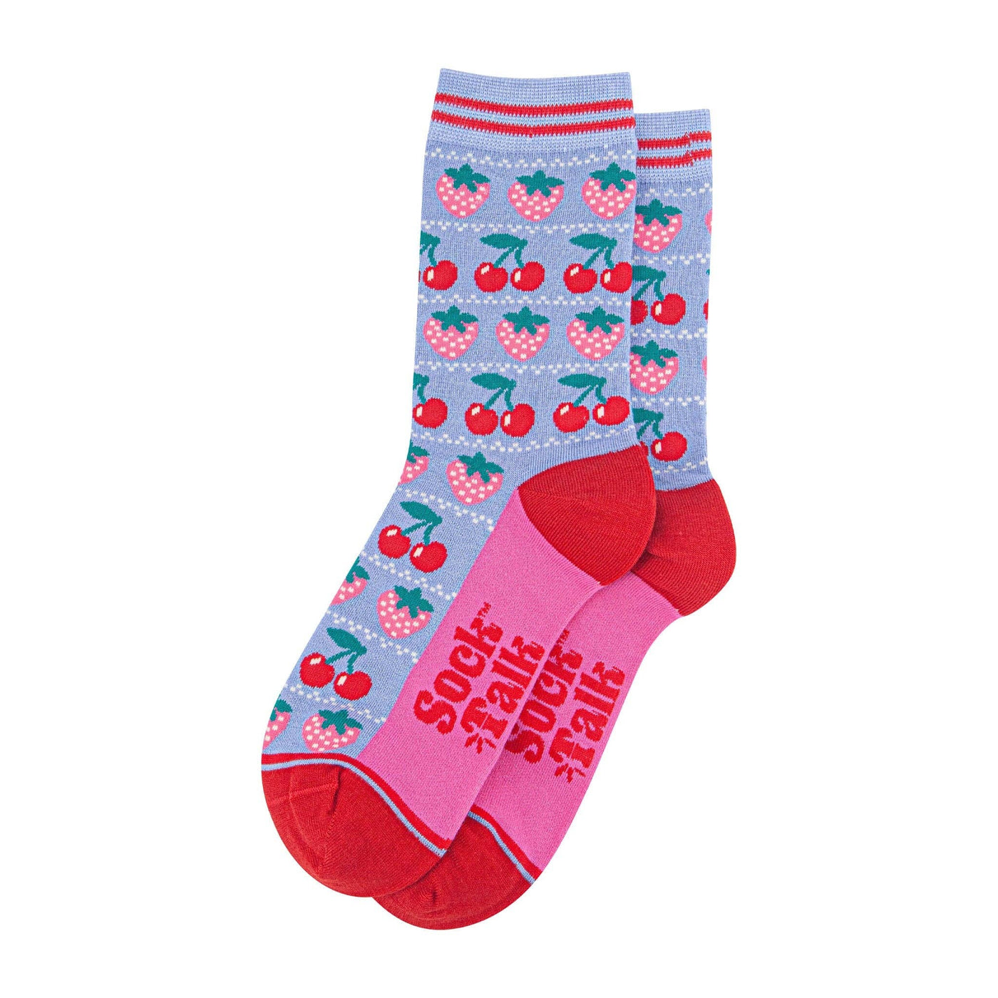 Women's Bamboo Socks - Light Blue/Red, Strawberries
