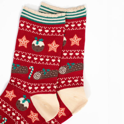 Women's Bamboo Socks - Red/Green, Christmas Pudding