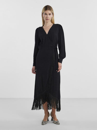 Wrap dress with fringing