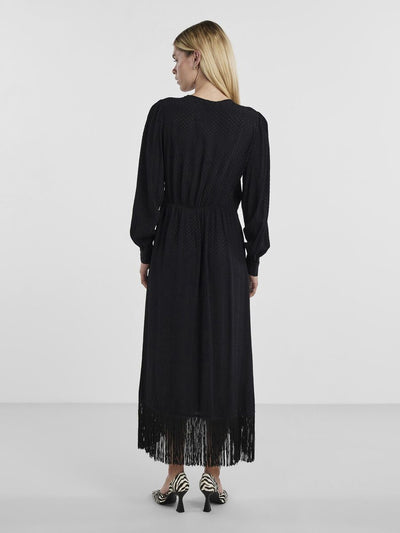 Wrap dress with fringing