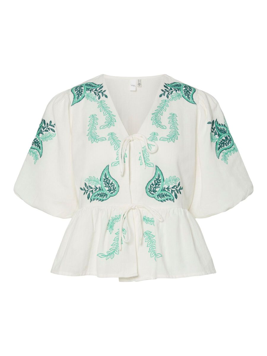 YasPine Tie Top White/Pine Embroidery