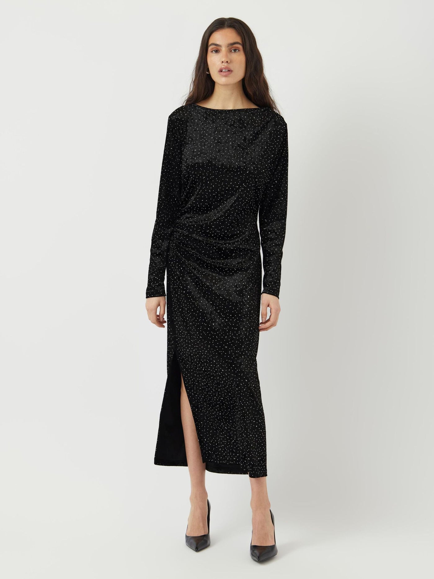 YasTillia Ls Velvet Long Dress Black