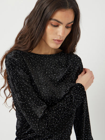 YasTillia Ls Velvet Long Dress Black