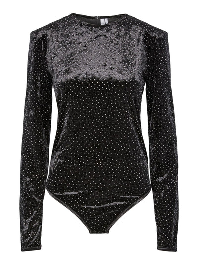 YasTillia Velvet Bodysuit Black Rhinestones