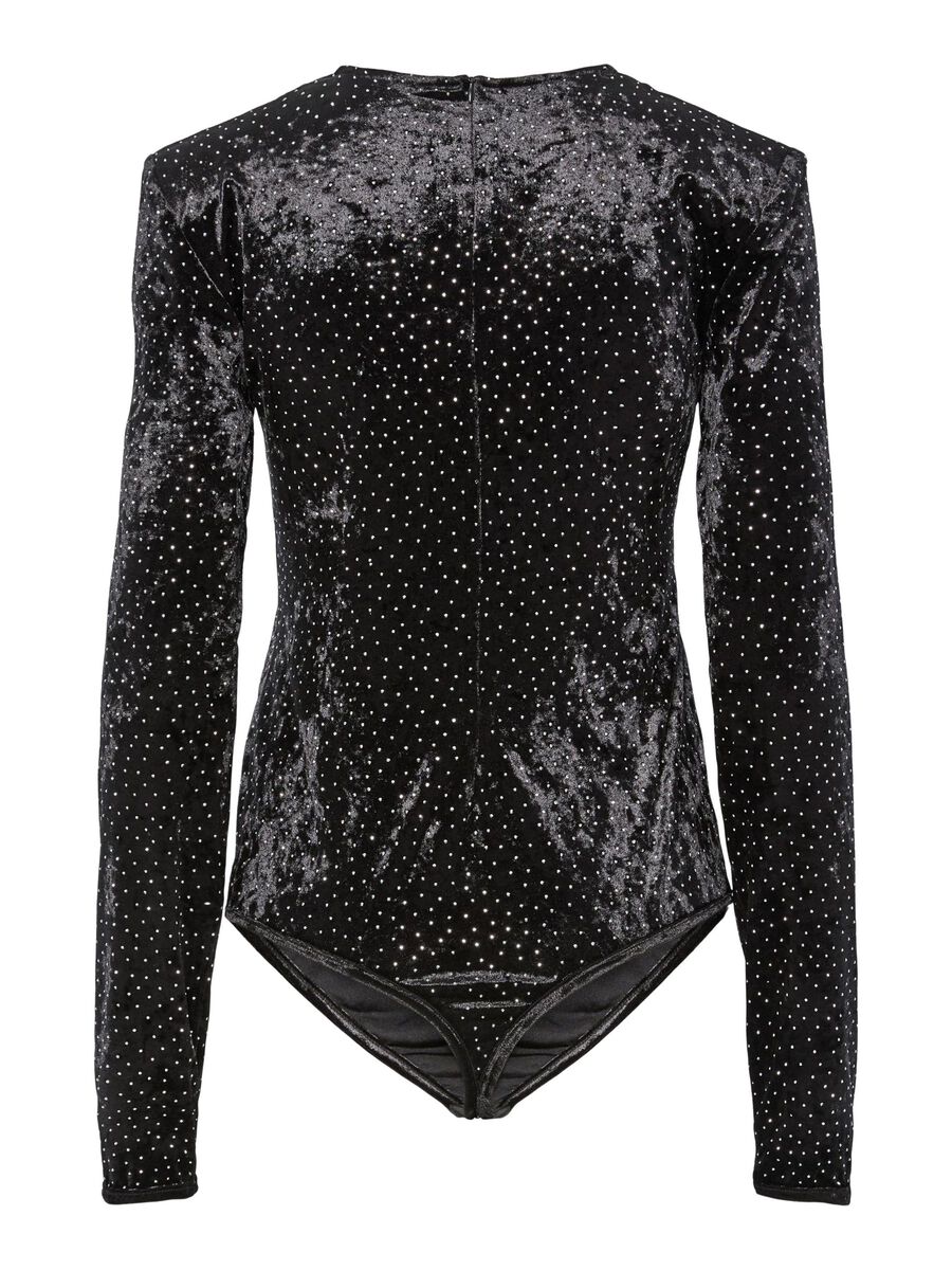 YasTillia Velvet Bodysuit Black Rhinestones