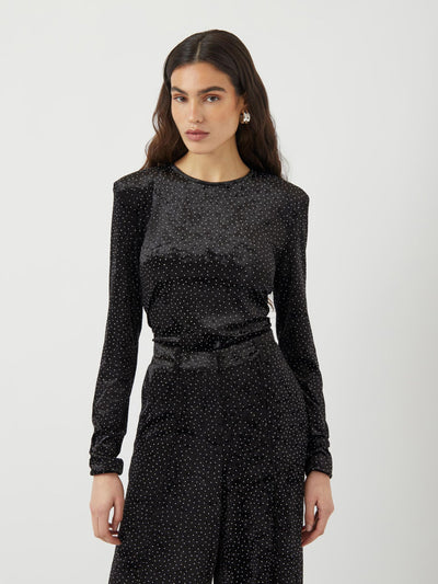 YasTillia Velvet Bodysuit Black Rhinestones