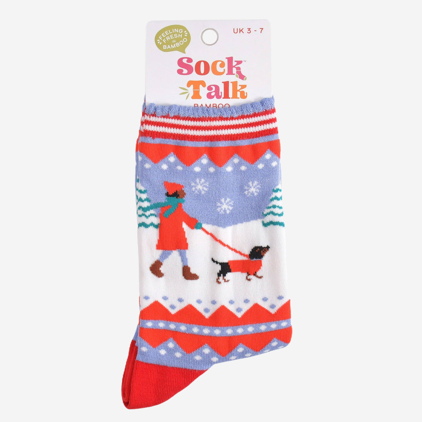 Women's Bamboo Socks - Blue/Red, Sausage Dog Walk