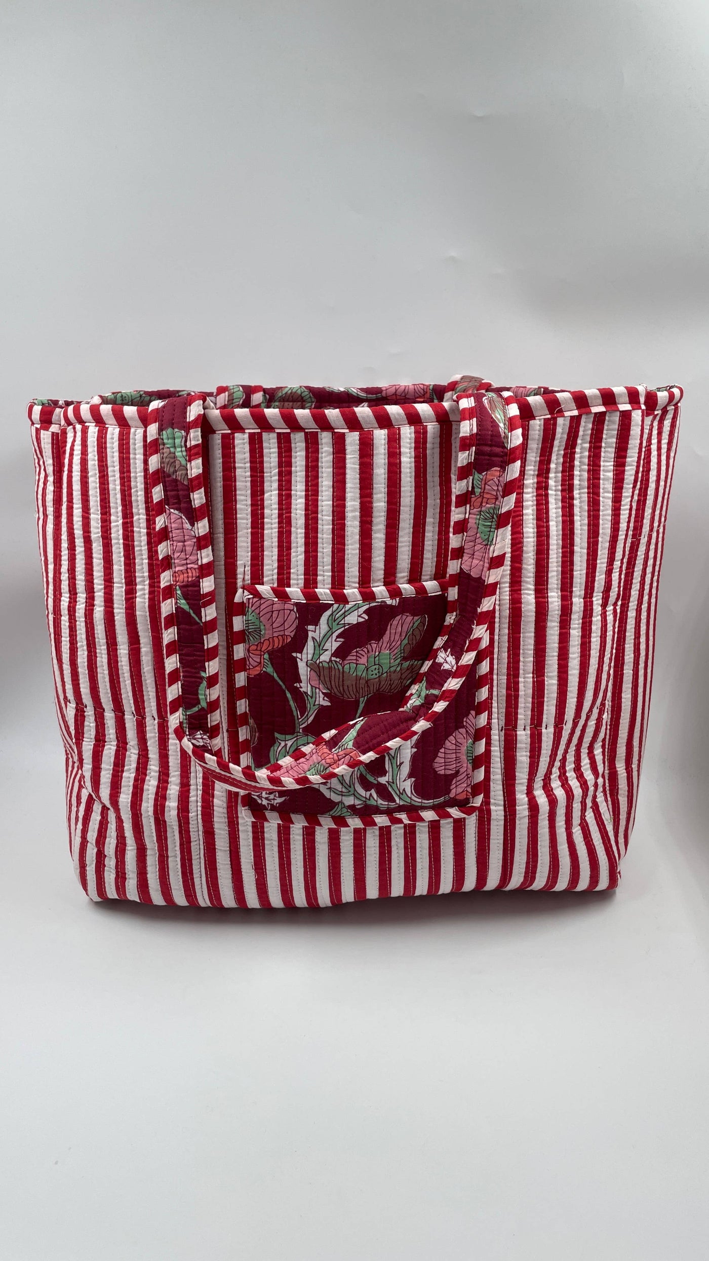 Kantha Quilted Red/Burgundy Floral Reversible Tote Bag