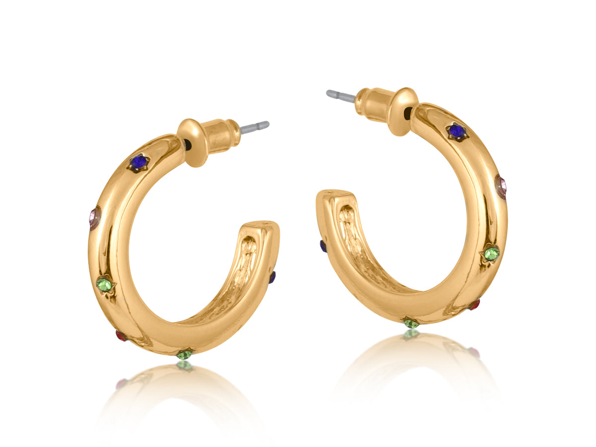 Ginette Rainbow Stones Small Hoops Gold