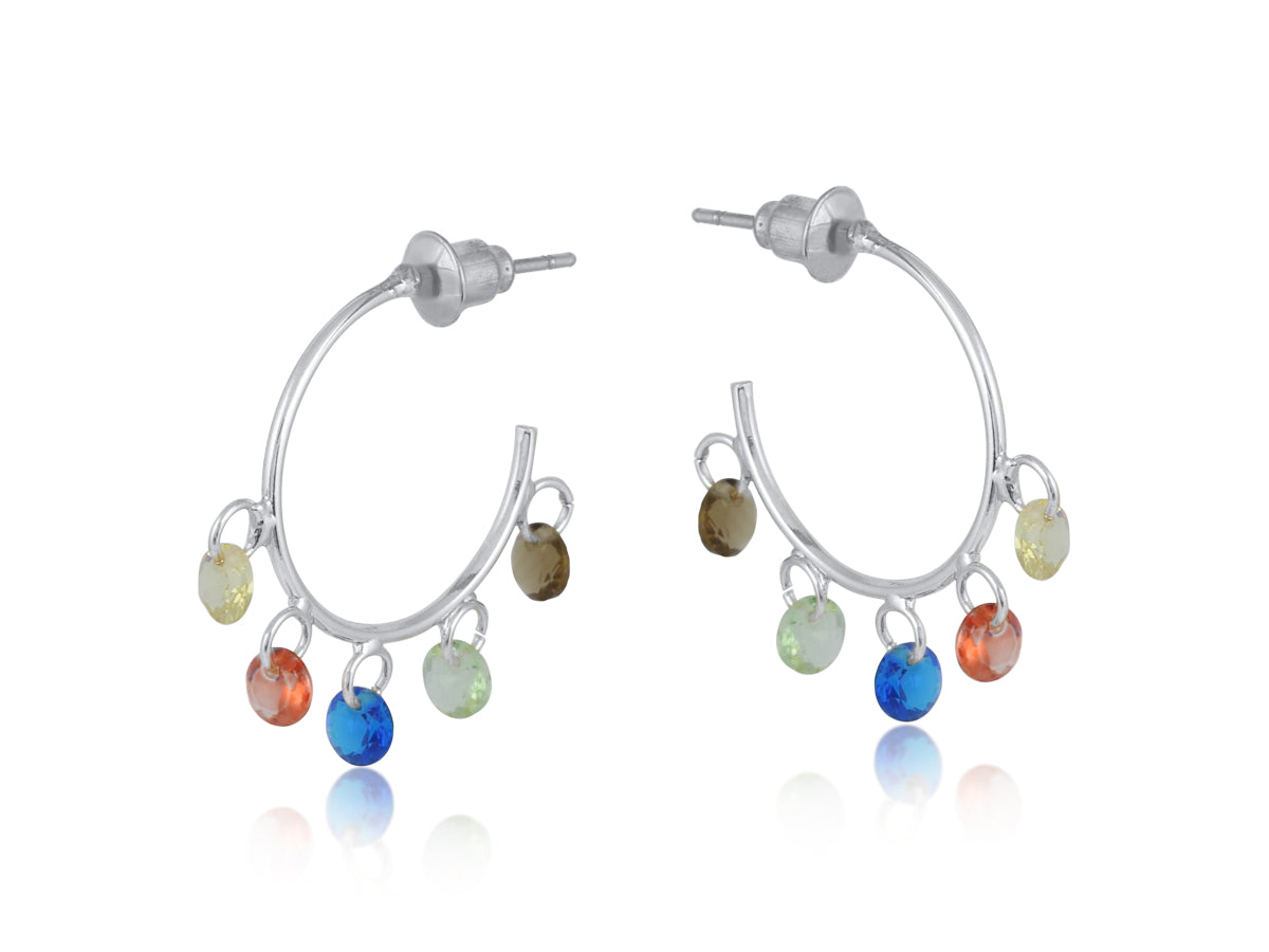 Nicole Delite Stone Hoop Earrings Silver