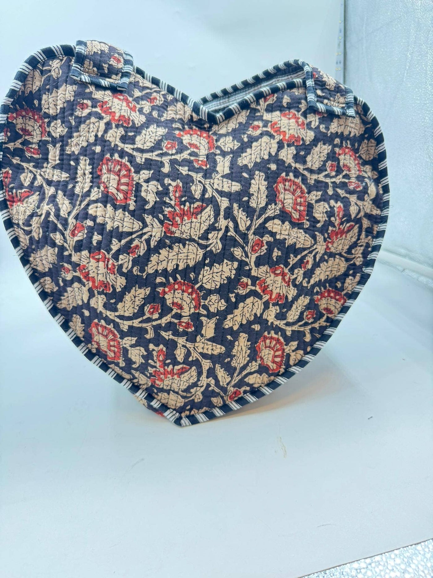 Kantha Quilted Black/Brown Heart Reverseable Tote Bag