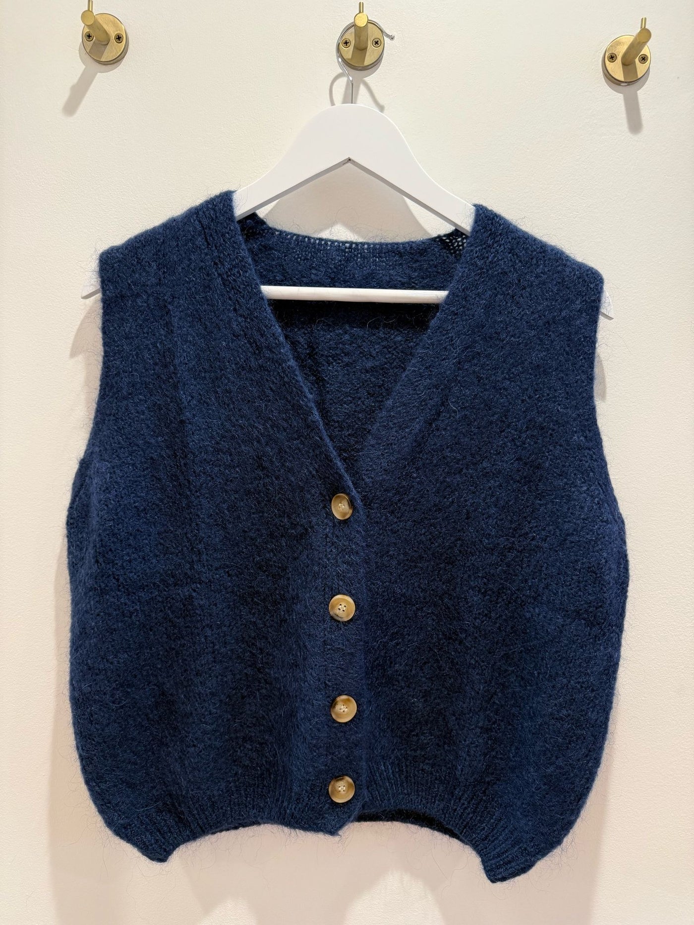 Mohair Button Vest - Navy
