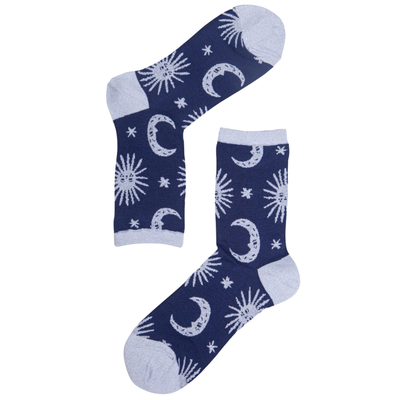 Womens Silver Glitter Socks Moon Star Sparkly Sock