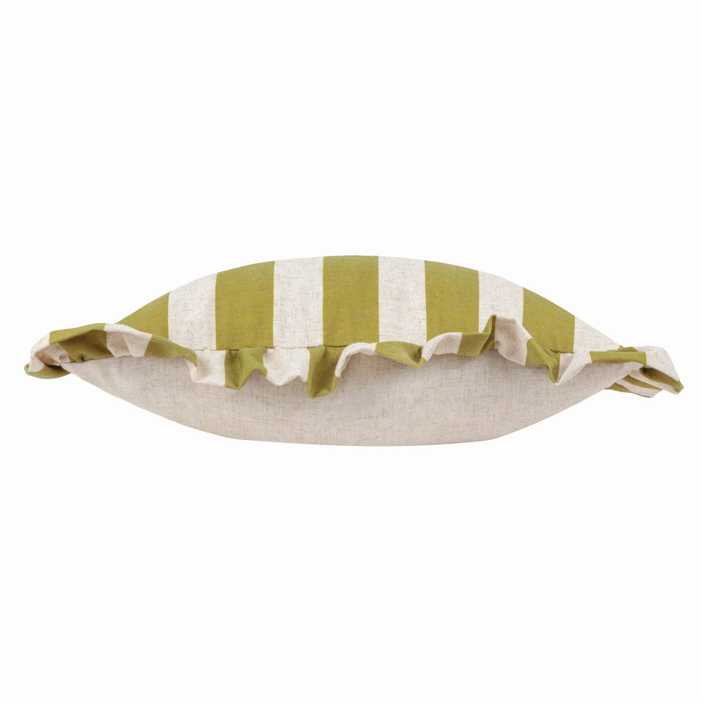 Linen Stripe Printed Ruffle Cushion Linen/Olive: Linen/Olive / Cover Only / 50 x 50cm