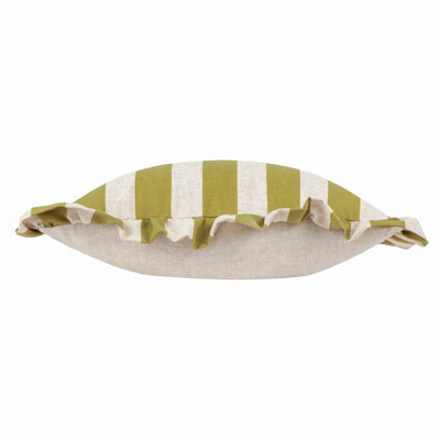 Linen Stripe Printed Ruffle Cushion Linen/Olive: Linen/Olive / Cover Only / 50 x 50cm