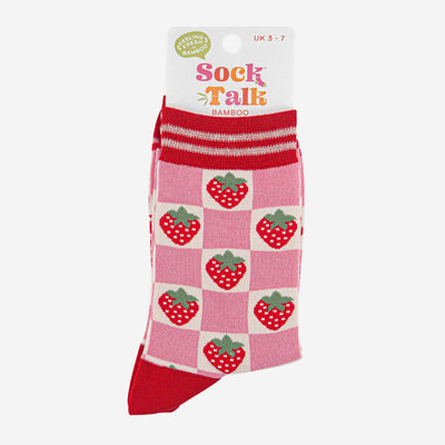 Women's Bamboo Socks - Pink/Red, Checked Strawberry