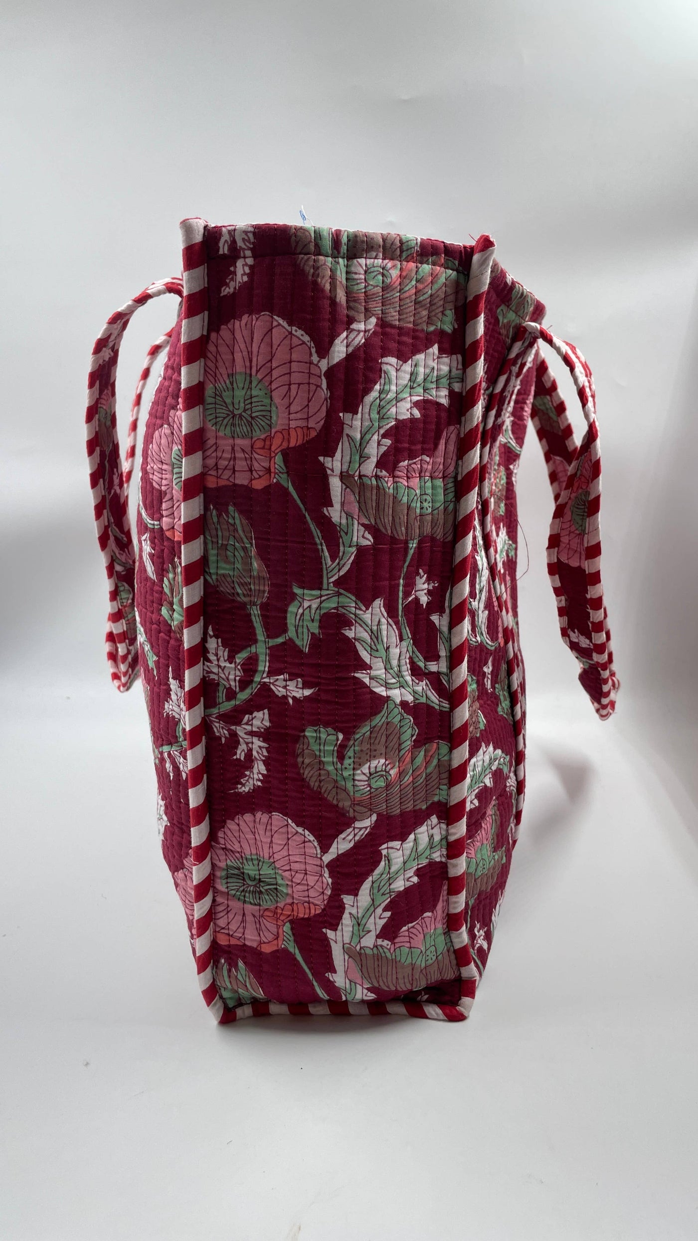 Kantha Quilted Red/Burgundy Floral Reversible Tote Bag