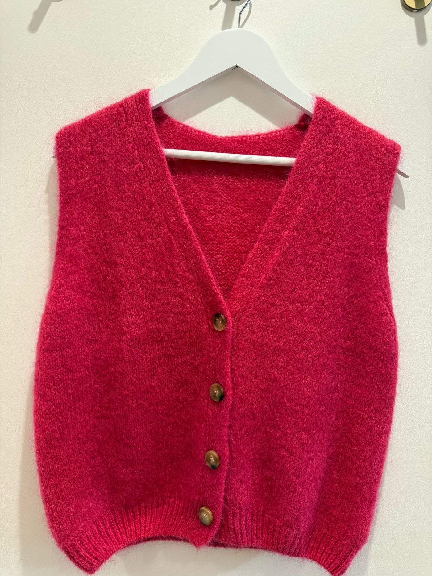 Mohair Button Vest - Bright Pink