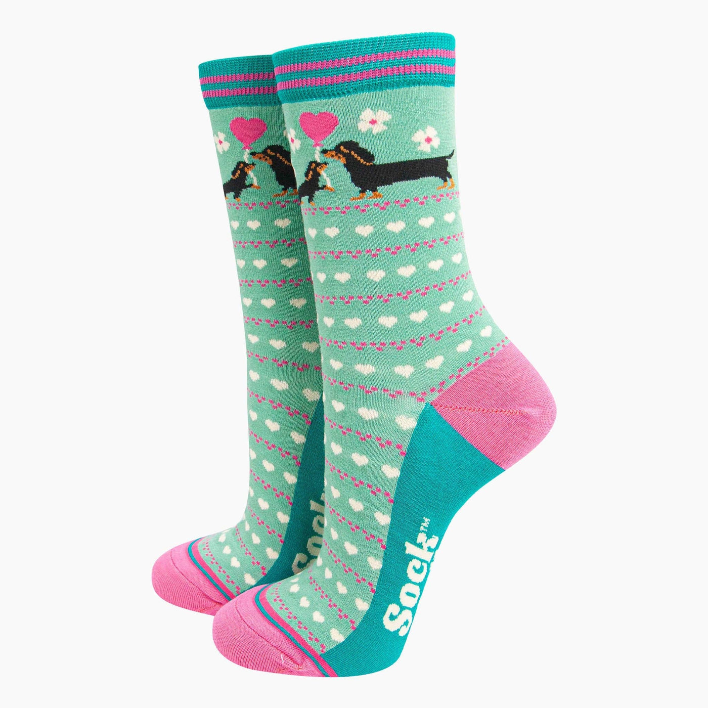 Women's Bamboo Socks - Mint, Sausage Dog & Puppy: UK 3-7 | EU 36-40 | US 5-9