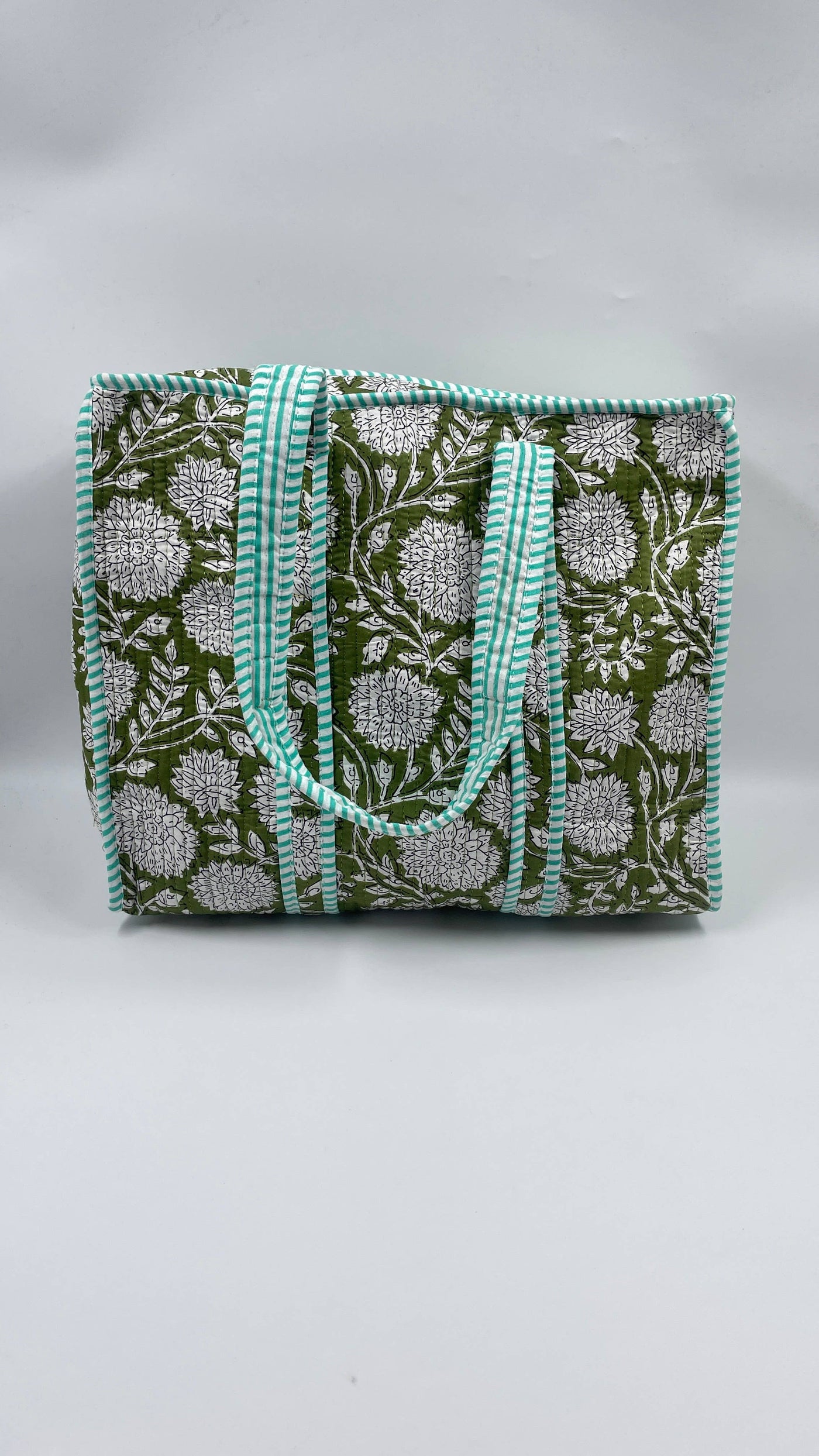 Kantha Greern/Mint Quilted Floral Reversible Tote Bag