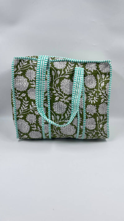 Kantha Greern/Mint Quilted Floral Reversible Tote Bag