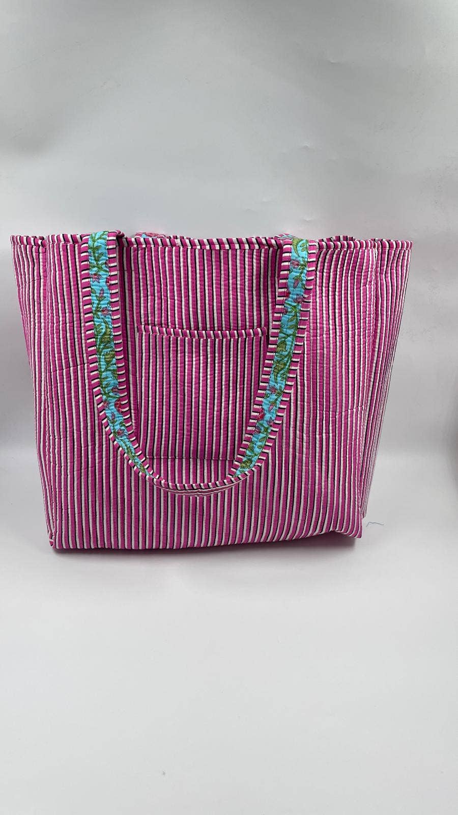 Kantha Turquoise/Purple Quilted Floral Reversible Tote Bag