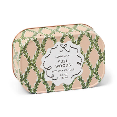 Cherie 4.5oz/127g Printed Tin Candle - Pink & Green - Yuzu Woods