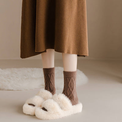 Women's Winter Wool Socks - Thick Cable Knit Warm Socks: Brown