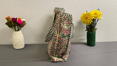 Kantha Yellow/Green Quilted Reversible Floral Tote Bag