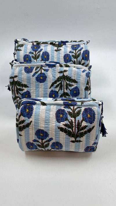 100% cotton  quilted washbag set of 3 small medium n large