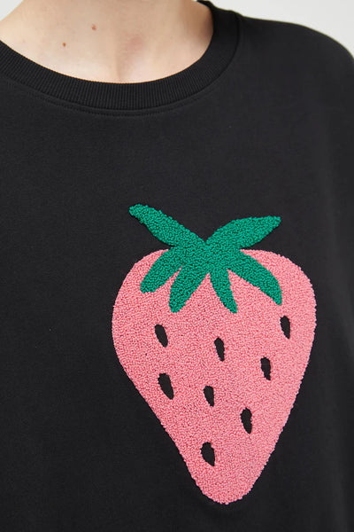 Black Strawberry Flocked Sweatshirt