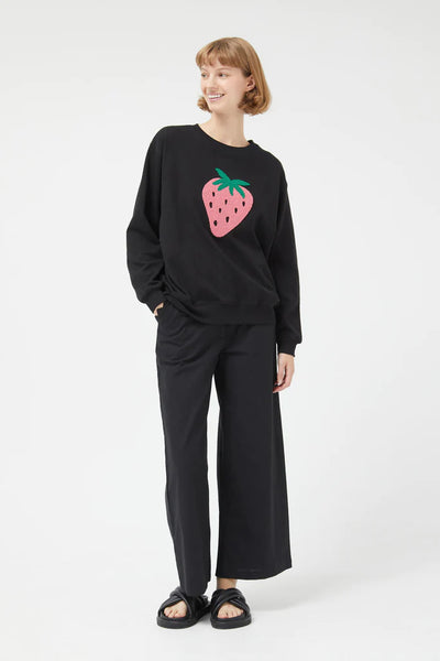 Black Strawberry Flocked Sweatshirt